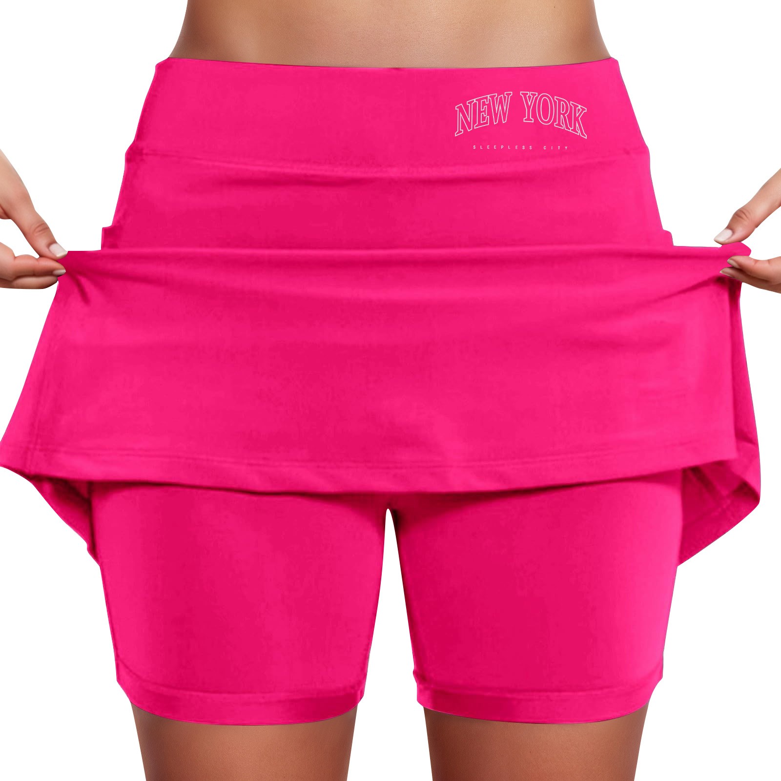 thumbnail image 1 of Falda culotte de talle medio para mujer: cintura elástica, bolsillos laterales, diseño fluido en capas, falda estampada informal para el verano., 1 of 3